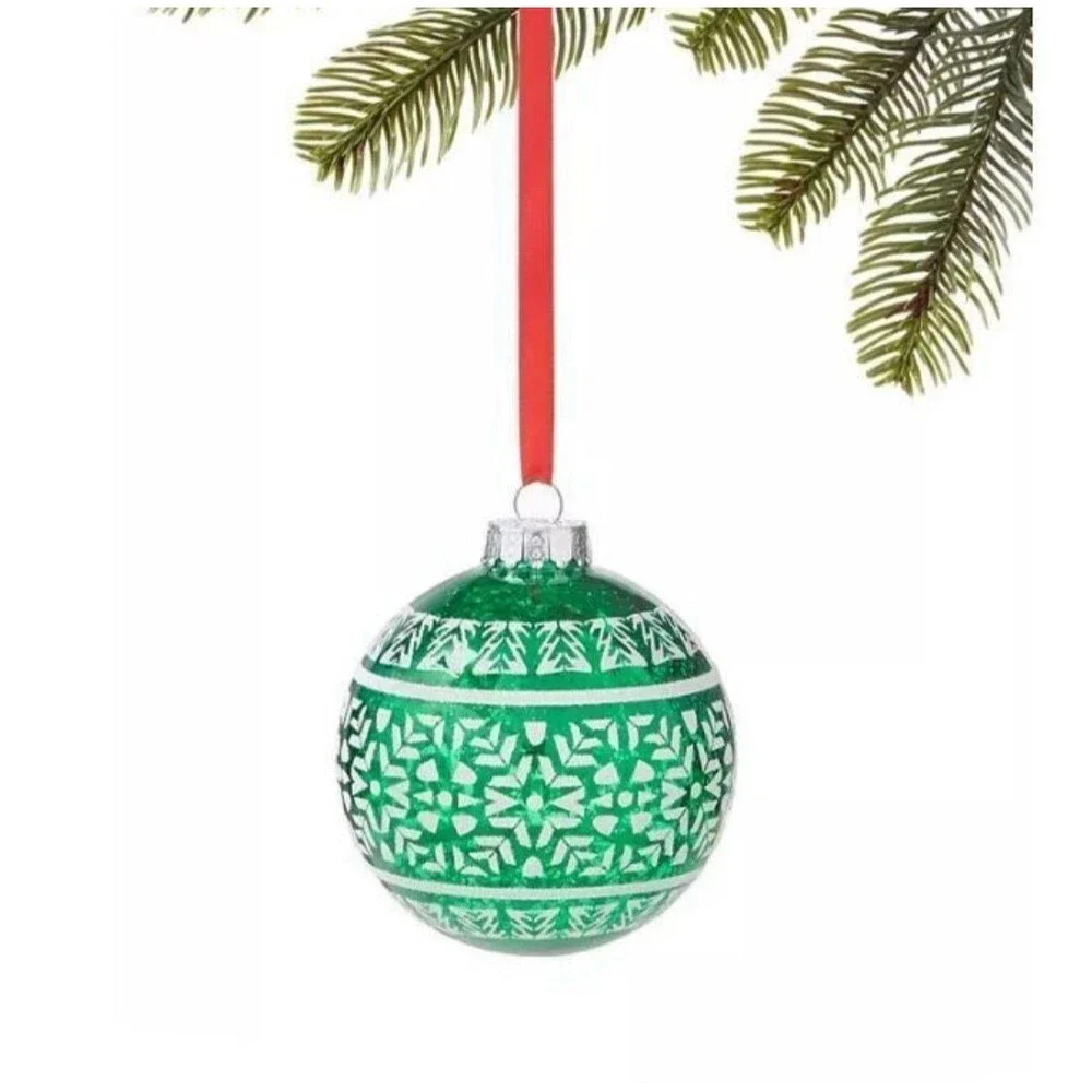 Holiday Lane Green Fairisle Christmas ball ornament